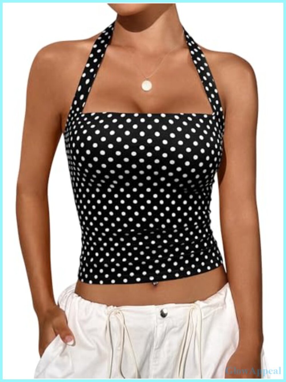 Women's Polka Dot Halter Crop Top Y2K Backless Tank Top Sleeveless Summer